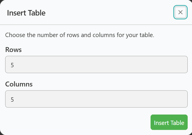 Table Creator Feature in Markdown Editor