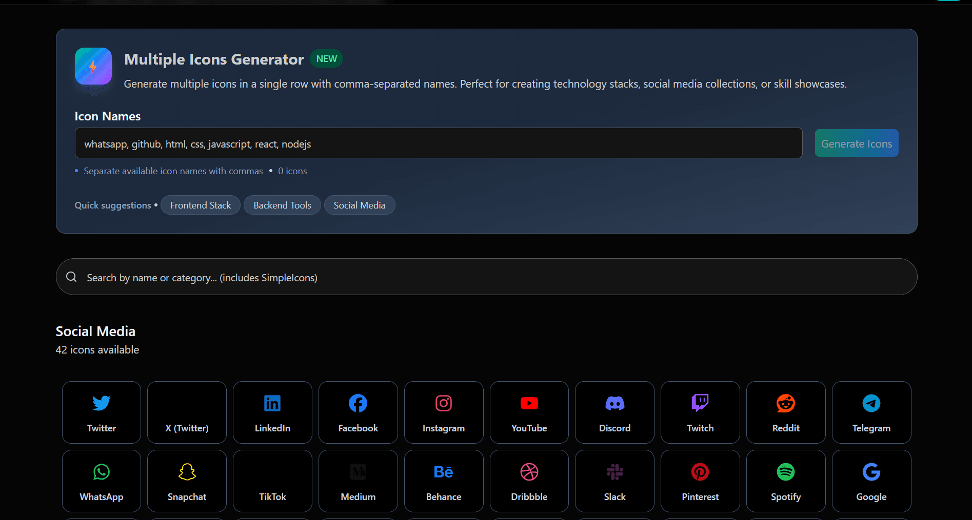 Social Icon Generator Tool Interface